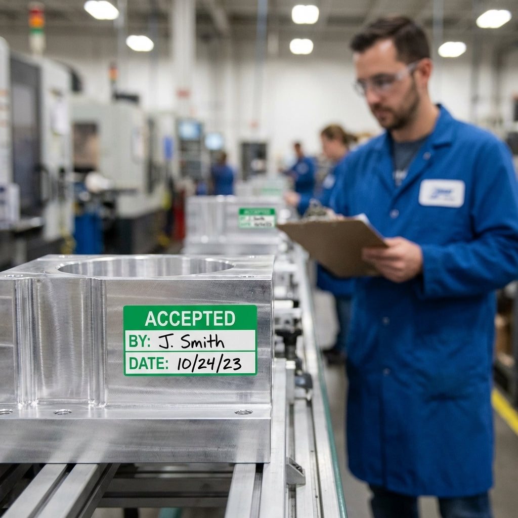 Accepted Quality Control Labels (Roll of 100) – 50mm x 20mm – Self Adhesive Vinyl – Indoor Use