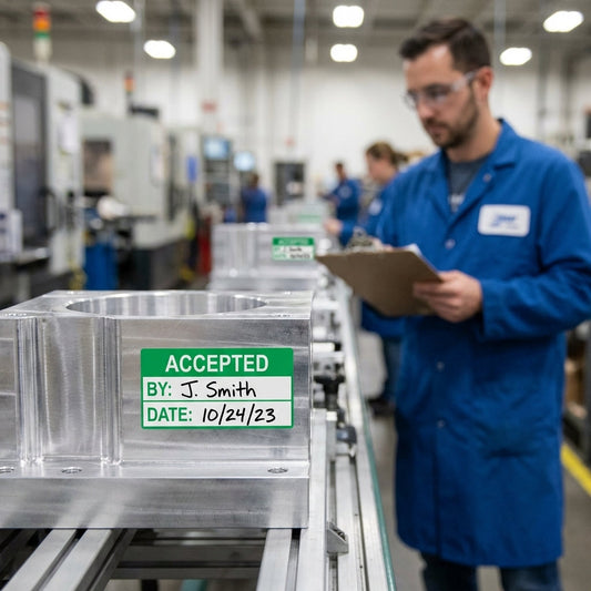 Accepted Quality Control Labels (Roll of 100) – 50mm x 20mm – Self Adhesive Vinyl – Indoor Use