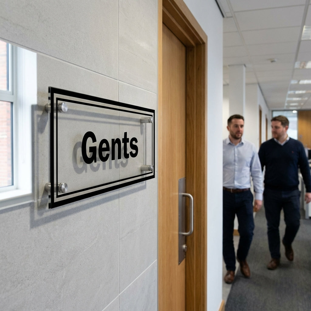 Gents Door Sign – 450mm x 150mm – Clear Acrylic – Indoor/Outdoor