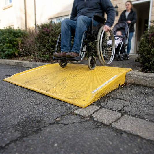 GRP Kerb Ramp – Yellow – Anti-Slip Surface – Wheelchair & Trolley Access