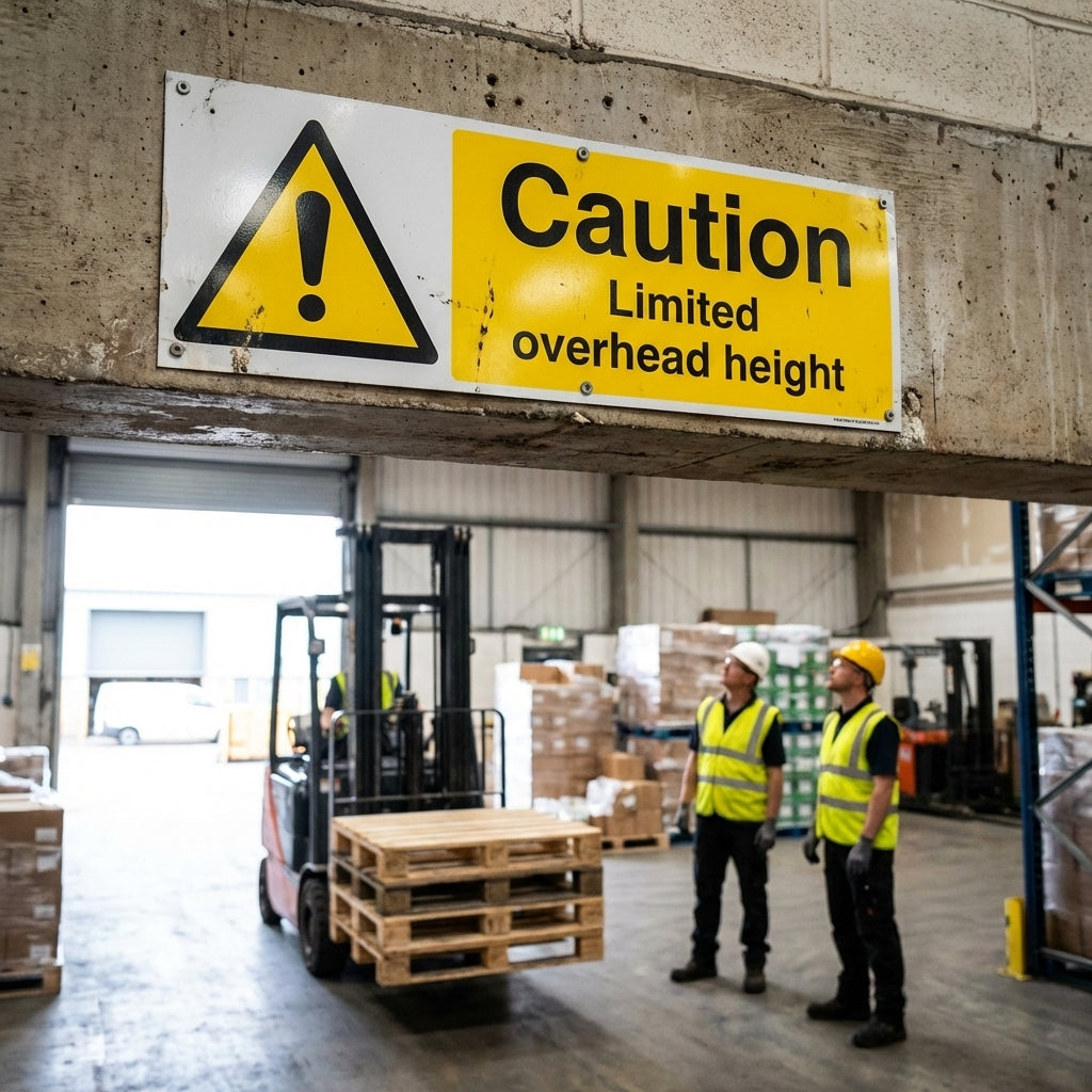 Caution Limited Overhead Height Safety Signs – 1mm Rigid Plastic – Indoor/Outdoor Use