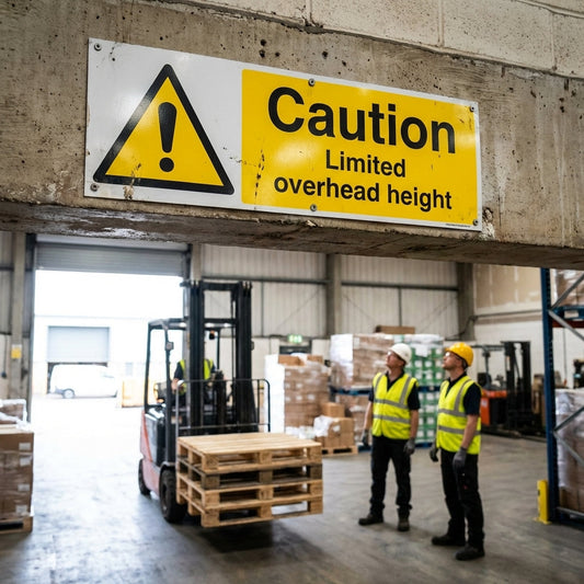 Caution Limited Overhead Height Safety Signs – 1mm Rigid Plastic – Indoor/Outdoor Use