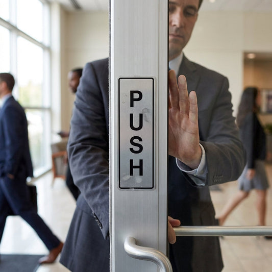 Engraved Push Door Signs – Aluminium & Brass Effect – Rigid PVC – Indoor Use