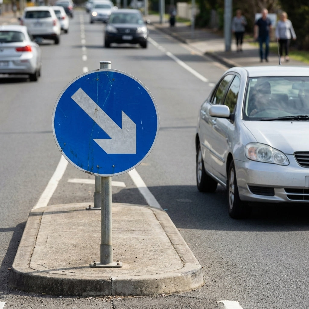 Keep Right Reflective Traffic Sign (Class R2 Permanent) – 600mm Diameter – Aluminium Composite – Outdoor Use