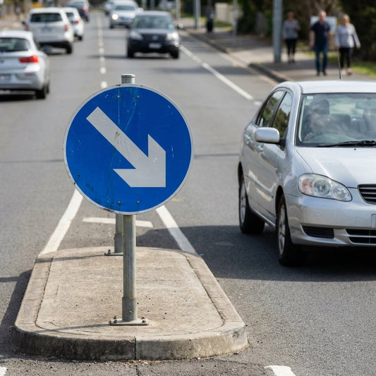 Keep Right Reflective Traffic Sign (Class R2 Permanent) – 600mm Diameter – Aluminium Composite – Outdoor Use