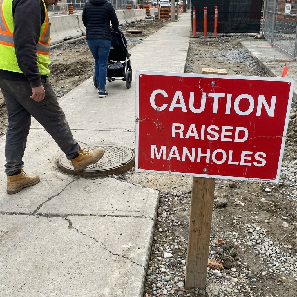 Caution Raised Manhole Sign – 600mm x 450mm – Rigid Plastic – Indoor/Outdoor