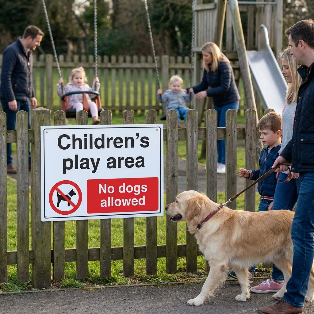 Children's Play Area Safety Sign – No Dogs Allowed – 1mm Rigid Plastic – Indoor/Outdoor Use