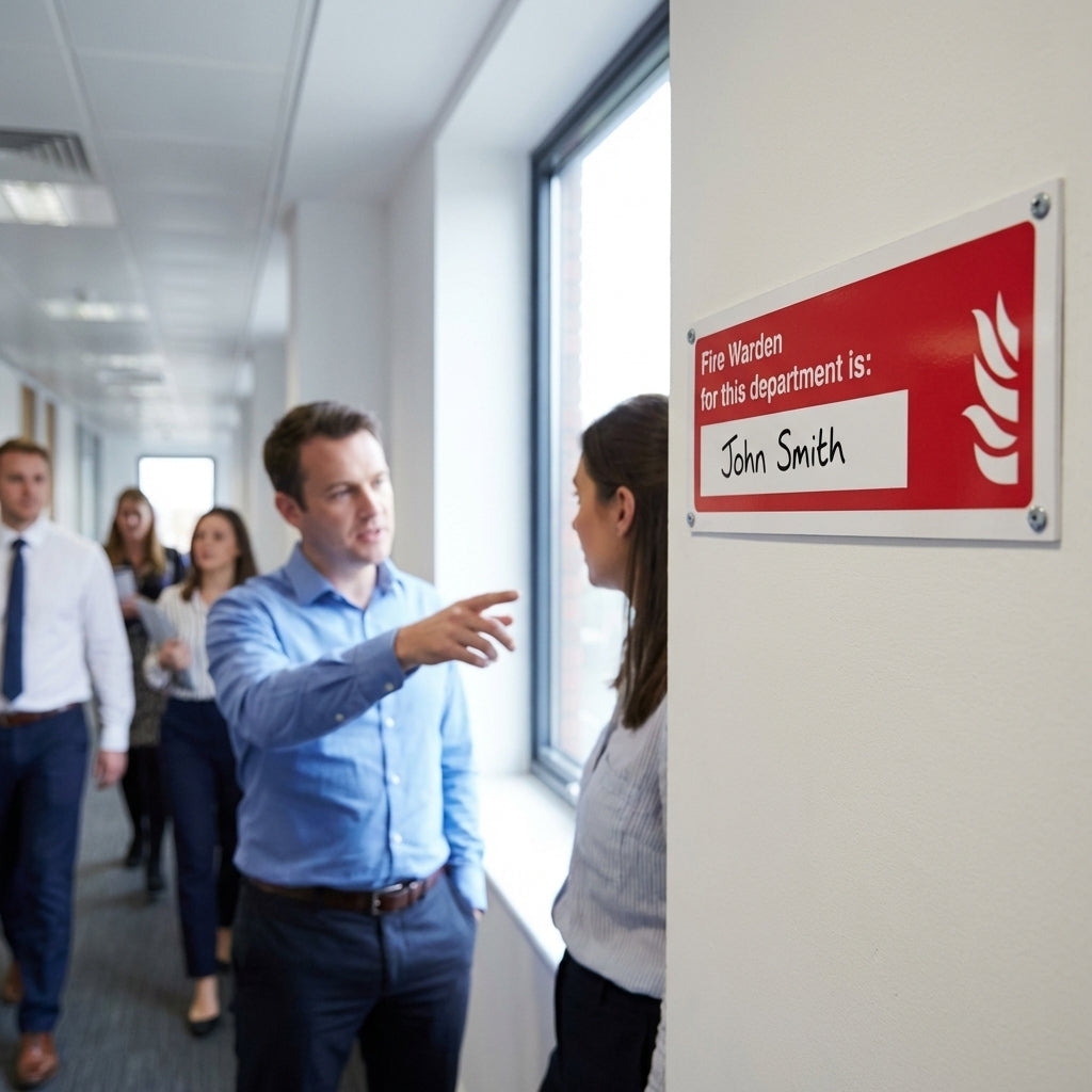 Fire Warden Sign – 300mm x 100mm – Rigid Plastic – Indoor/Outdoor