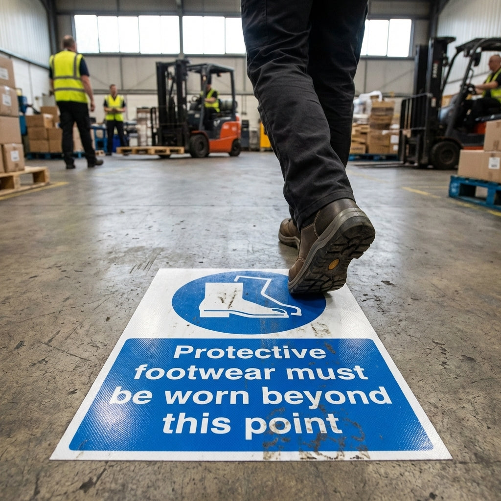 Protective Footwear Floor Graphic – 400mm x 600mm – Polycarbonate – Industrial Use