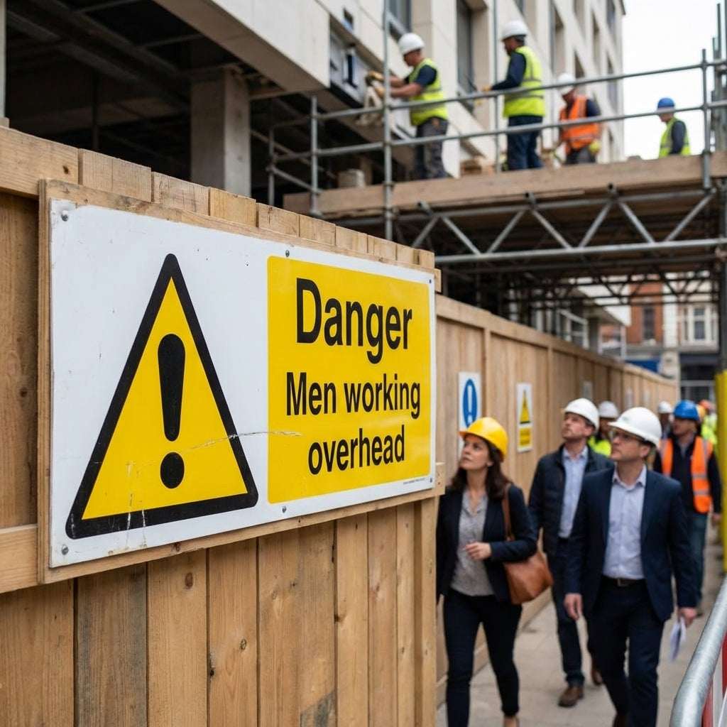 Danger Men Working Overhead Safety Sign – 1mm Rigid Plastic – Indoor/Outdoor Use