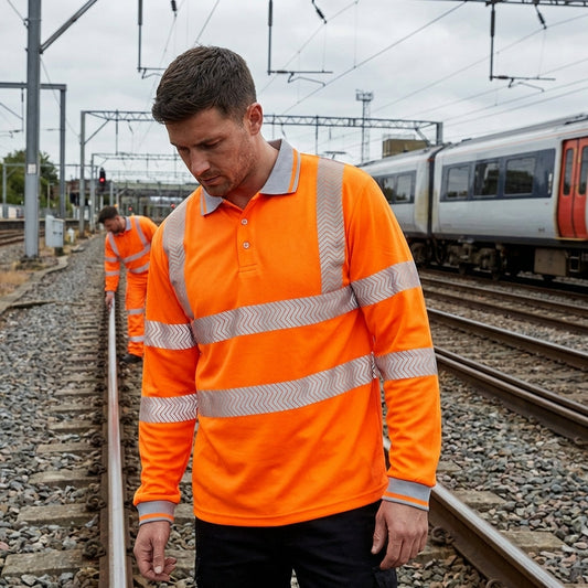 Rail Spec Long Sleeved Polo Shirt – Orange – Recycled Polyester & Cotton – Industrial