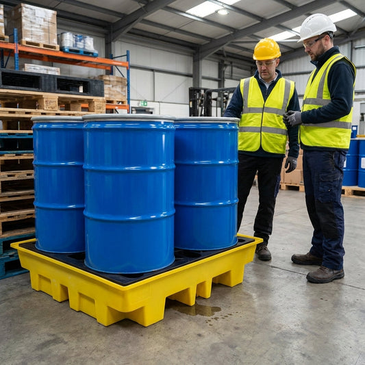 Romold 4 Drum Spill Containment Pallet – Yellow or Black – Polyethylene – Industrial Use