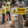 Danger Buried Cable Safety Signs – 1mm Rigid Plastic & Self-Adhesive Vinyl – Indoor/Outdoor Use
