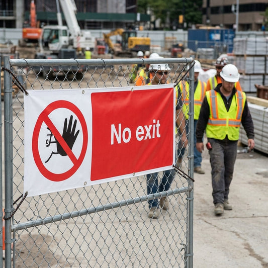 No Exit Safety Banner – 1270mm x 610mm – Flame Resistant PVC – Indoor/Outdoor