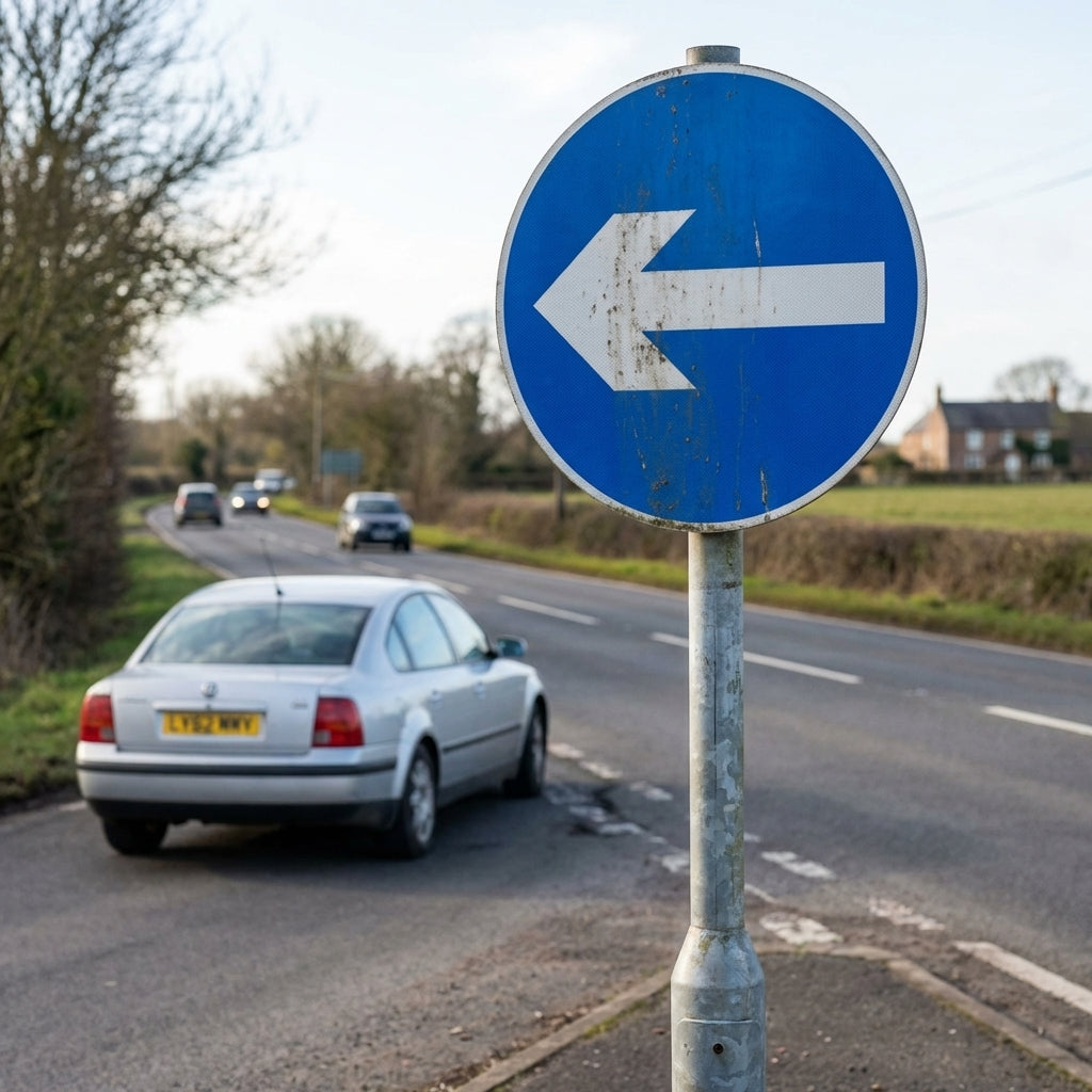 Direction Arrow Left/Right Reflective Traffic Sign (Class R2 Permanent) – 600mm Diameter – Aluminium Composite – Outdoor Use