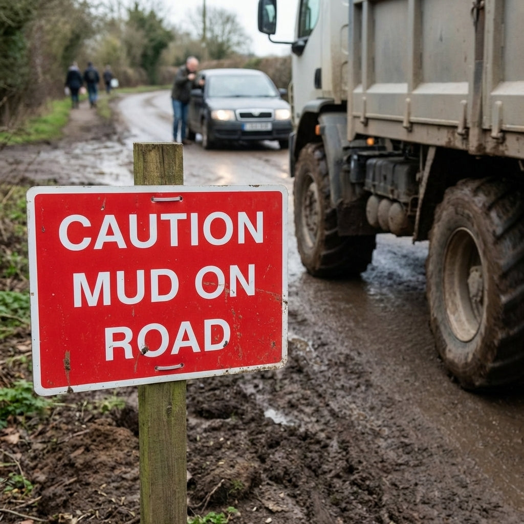 Caution Mud on Road Sign – 600mm x 450mm – Rigid Plastic – Indoor/Outdoor Use