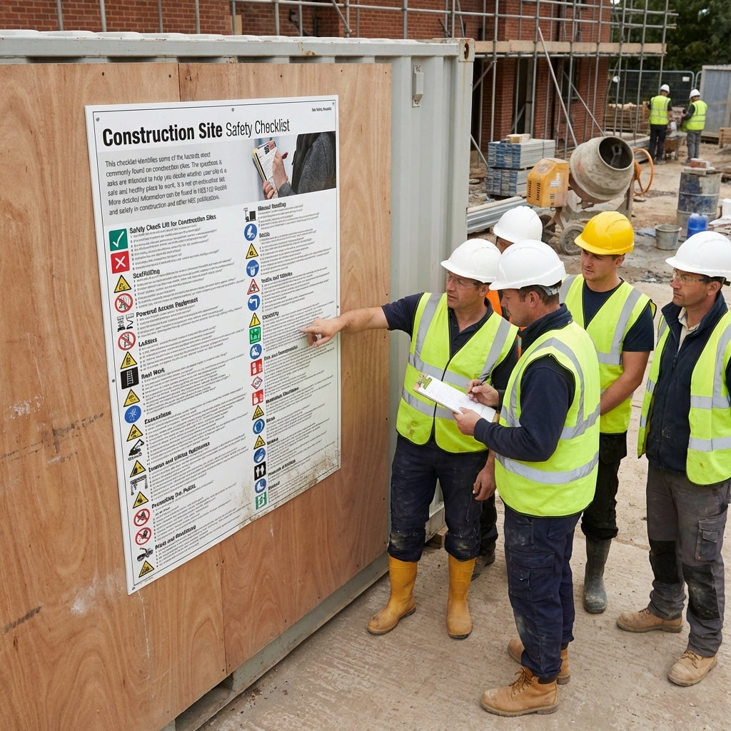 Construction Site Safety Checklist Poster – 600mm x 900mm – Rigid Plastic – Indoor & Outdoor Use