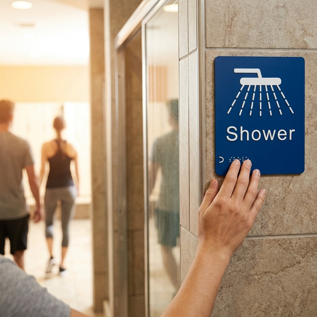 Braille Shower Sign – 150mm x 150mm – 1.5mm PVC – Indoor Use