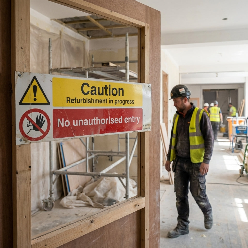 Caution Refurbishment Sign – 1mm Rigid Plastic – Indoor/Outdoor