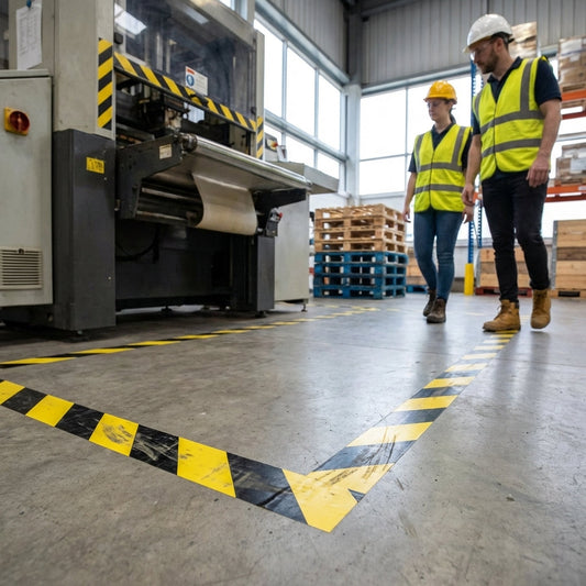 PVC Hazard Floor Marking Tape – 50mm Yellow & Black – Durable – Indoor/Outdoor Use