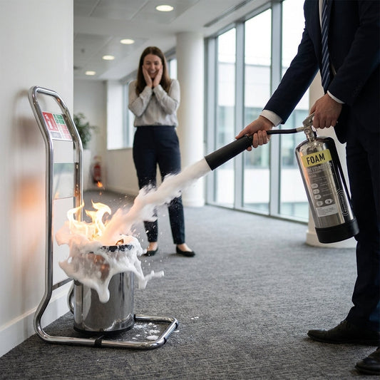 Polished Stainless Steel Fire Extinguisher & Stand – Durable & Corrosion Resistant – Indoor
