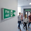 Fire Exit Right Visual Impact Sign – 450mm x 150mm – Clear Acrylic – Indoor/Outdoor Use