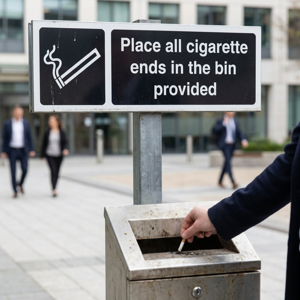 Cigarette Disposal Signs – 1mm Rigid Plastic & Vinyl – Indoor/Outdoor Use