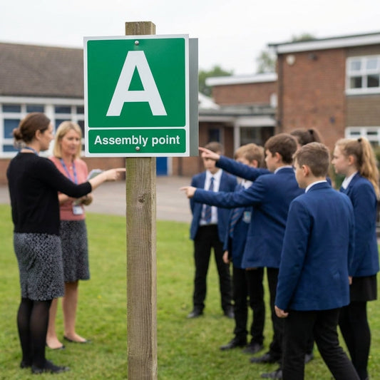 Assembly Point Sign for Post Mounting – White – Aluminium – Indoor & Outdoor