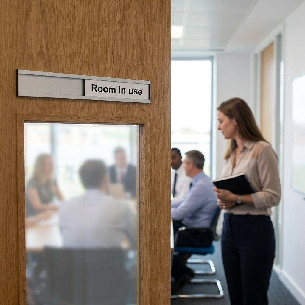 Room Status Door Slider Sign – 300mm x 40mm – Anodised Aluminium – Office & Home