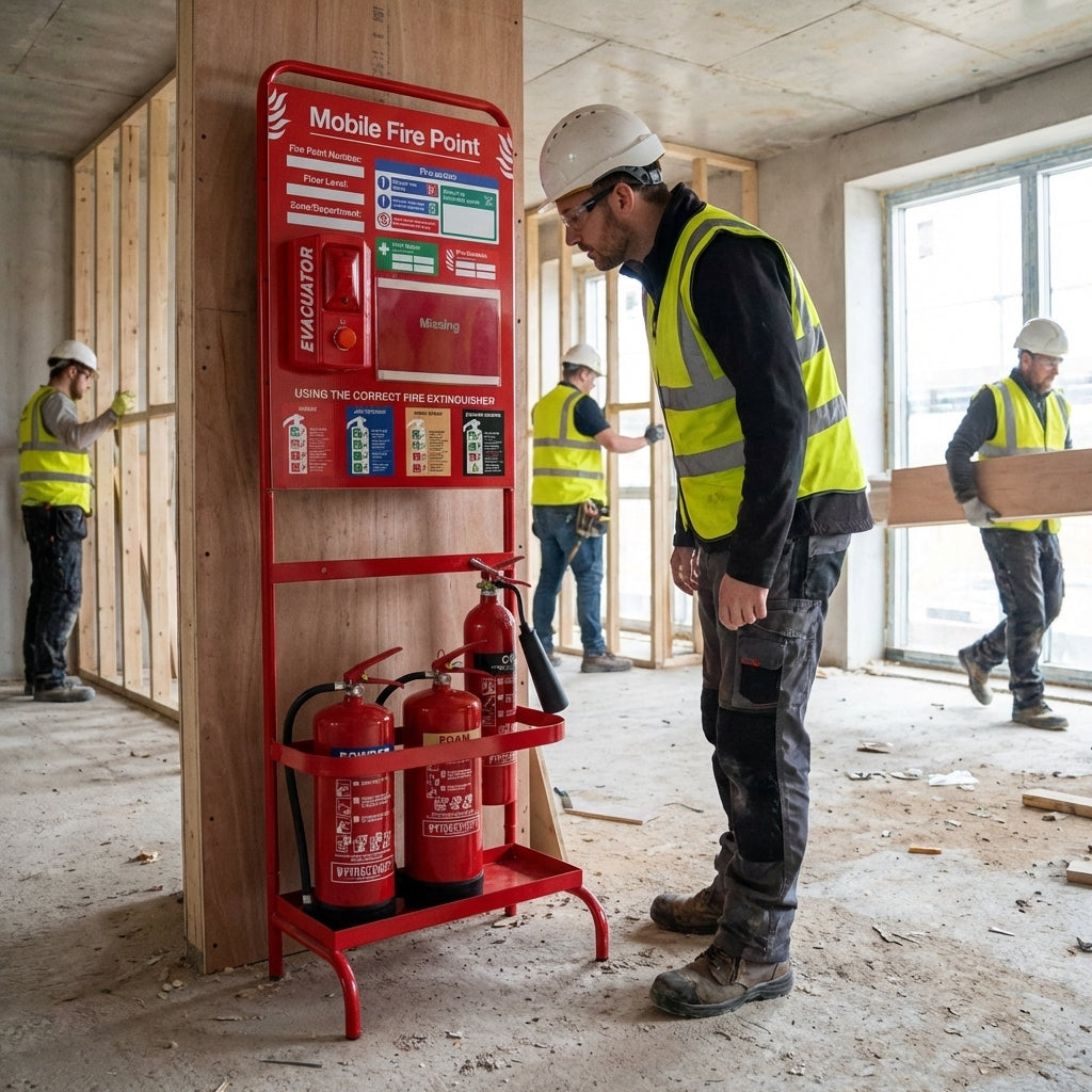 Flat-Packed Construction Fire Point Stands – PFAS-Free Foam Extinguisher – Safe & Sustainable