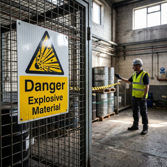 Danger Explosive Material Safety Sign – 1mm Rigid Plastic – Indoor/Outdoor Use