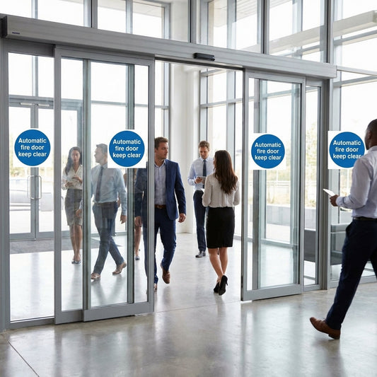 Automatic Fire Door Labels – Sheet of 6 – Self-Adhesive Vinyl – Indoor Use