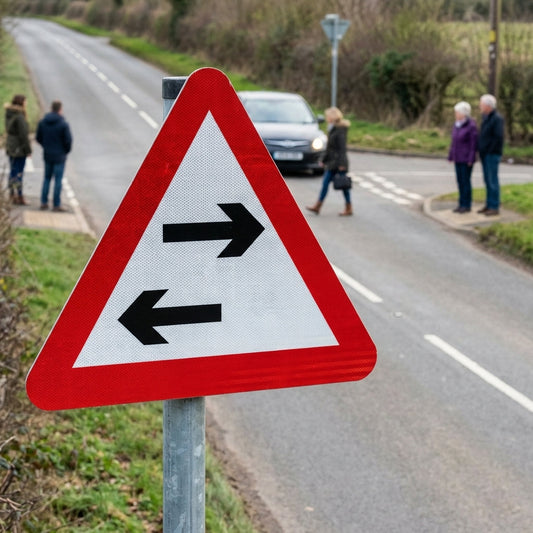 Two Way Traffic Crossing Traffic Signs – 600mm Triangle – Aluminium Composite – Outdoor Use
