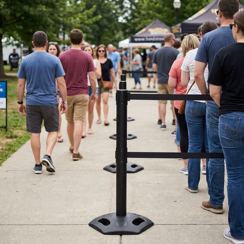 Outdoor Retractable Barriers – 3.4m Twin Webbing – Industrial Use