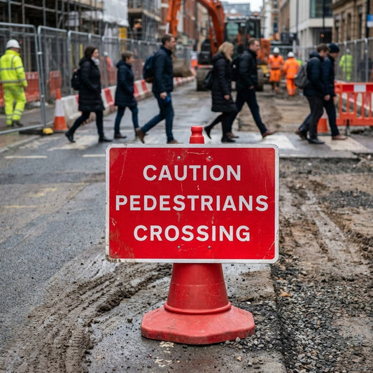 Caution Pedestrians Crossing Cone Sign – 600mm x 450mm – Reflective Polypropylene – Road Safety