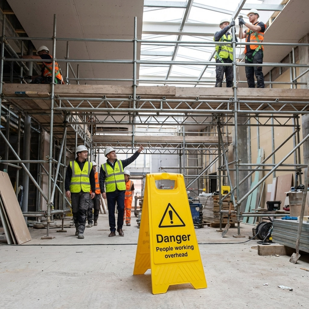 Danger People Working Overhead Floor Sign – 300mm x 600mm – Polypropylene – Indoor/Outdoor