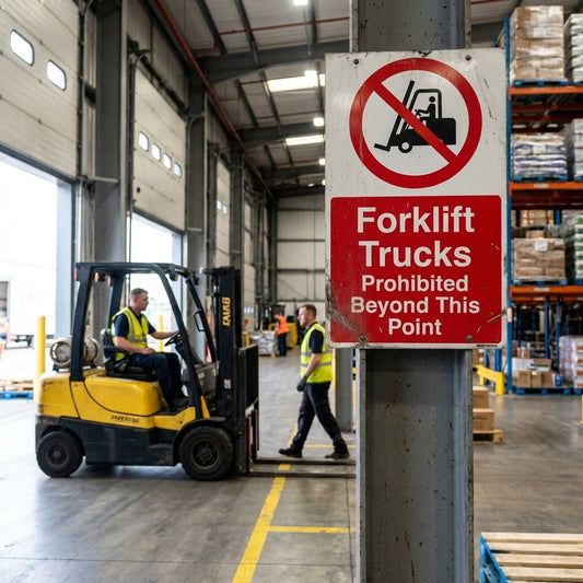 Safety Sign – Forklift Trucks Prohibited – Rigid Plastic/Vinyl – Indoor/Outdoor Use