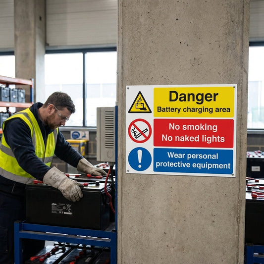 Safety Warning Sign – No Smoking, No Naked Lights – Rigid Plastic & Self-Adhesive Vinyl – Indoor/Outdoor Use
