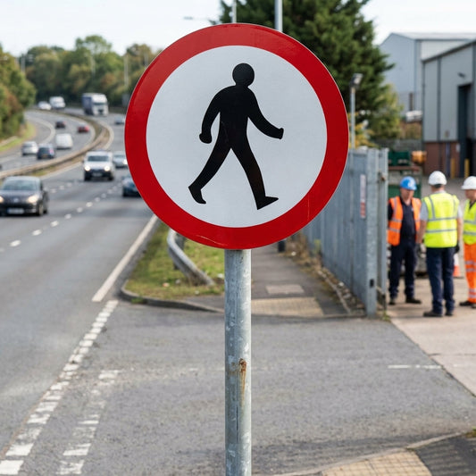 Pedestrians Prohibited Reflective Traffic Sign – 600mm Diameter – Aluminium Composite – Outdoor Use (Class R2)