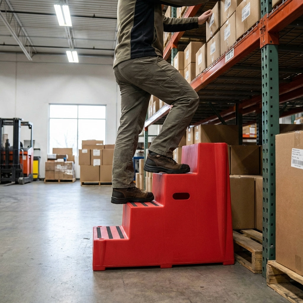 4 Step Safety Steps – Red – Polyethylene, 260kg Capacity – Industrial Use