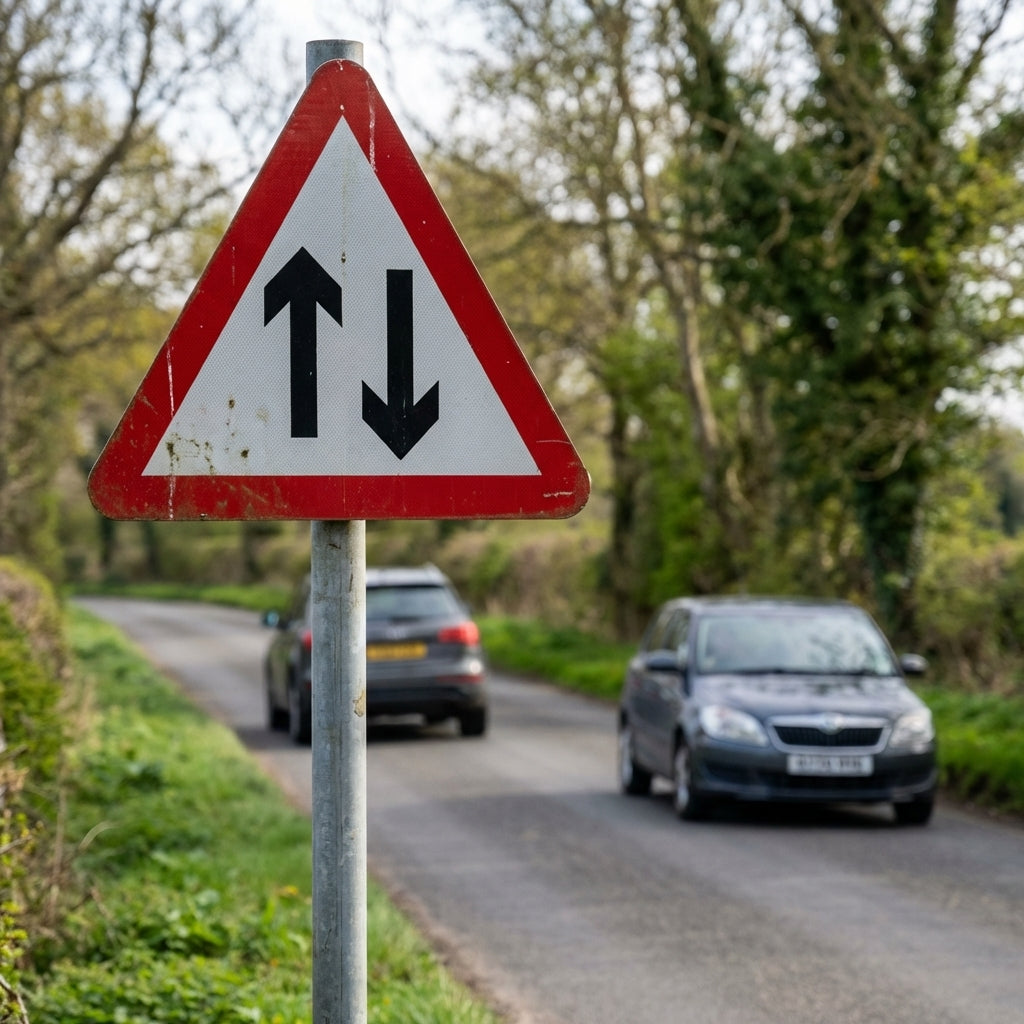 Two Way Traffic Reflective Traffic Sign – 600mm Triangle – Aluminium Composite – Outdoor Use (Class R2)