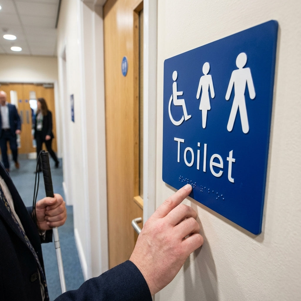 Braille Toilet Sign – 225mm x 150mm – PVC with Adhesive – Public & Commercial Use