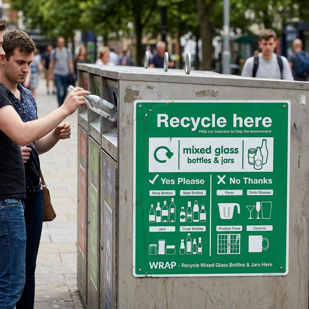 Recycle Mixed Glass Bottles & Jars Sign – Commercial Use