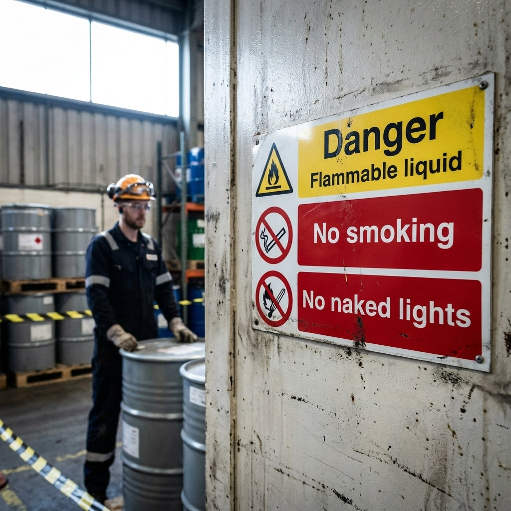 Danger Flammable Liquid Safety Signs – 1mm Rigid Plastic – Indoor/Outdoor Use