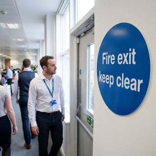 Fire Exit Keep Clear Sign – 1mm Rigid Plastic – Indoor/Outdoor Use