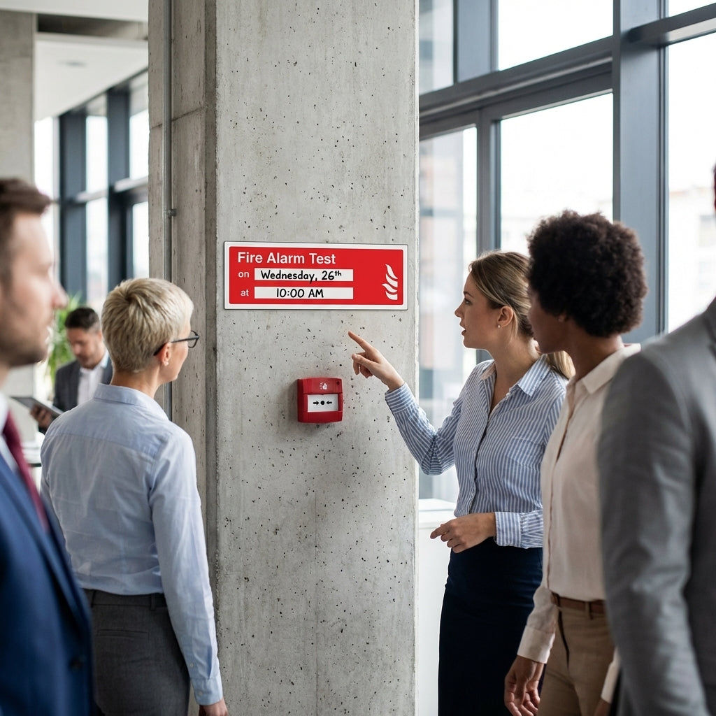 Fire Alarm Test Sign – Red – Easy Installation – Commercial Use