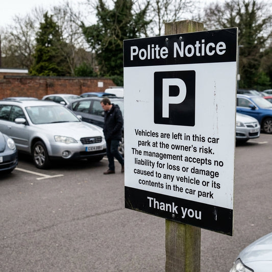 Parking Area Safety Sign – 1mm Rigid Plastic & Vinyl – Indoor & Outdoor Use