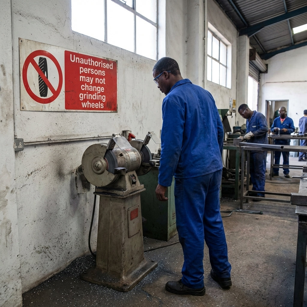 Unauthorised Persons May Not Change Grinding Wheels Safety Sign – 1mm Rigid Plastic & Vinyl – Indoor/Outdoor Use