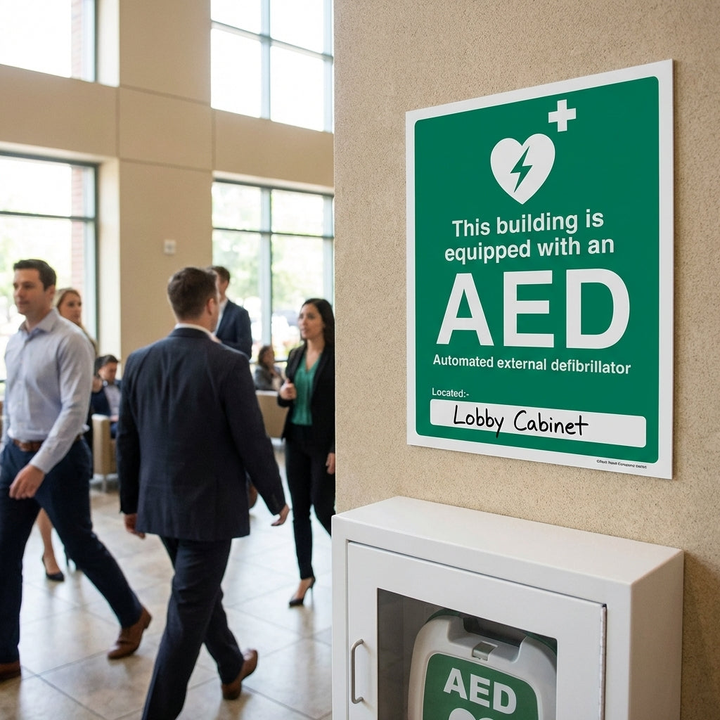 AED Location Safety Signs – Indoor/Outdoor – Durable Material – Commercial Use