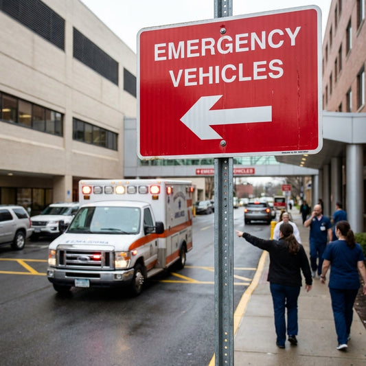 Emergency Vehicles Arrow Left Signs – 600mm x 450mm – Rigid Plastic – Indoor/Outdoor Use